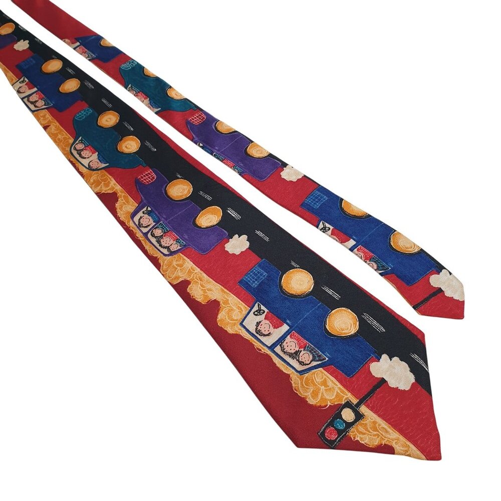 Vintage Colorful Silk Necktie Cars Vacation Design By Emma Save The Children
